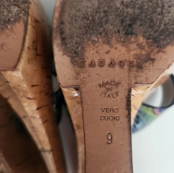 Casadei Italian Blue And Green Wedge Sandals - Picture 10 of 12